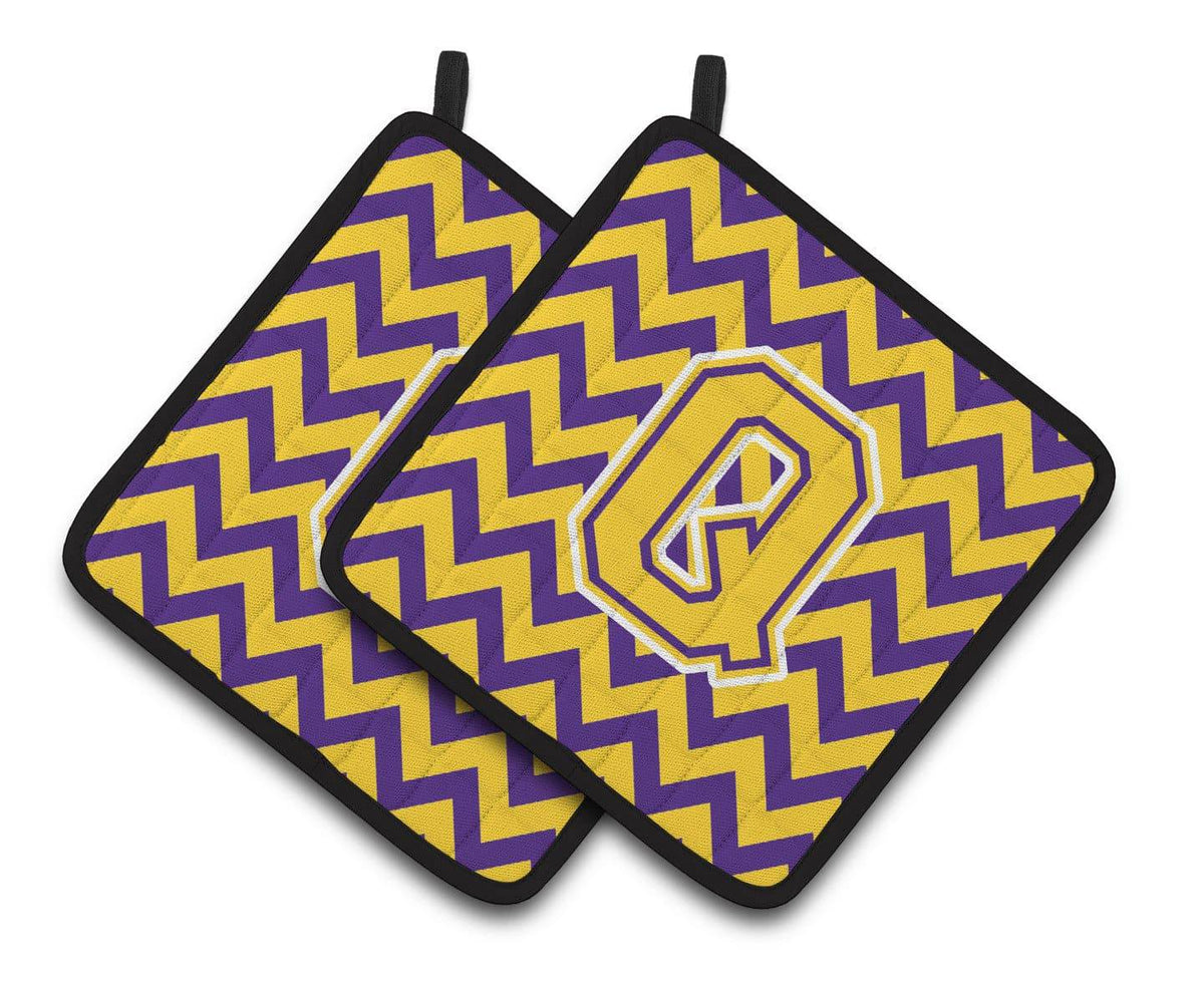 Letter Q Chevron Purple and Gold Pair of Pot Holders CJ1041-QPTHD - the-store.com
