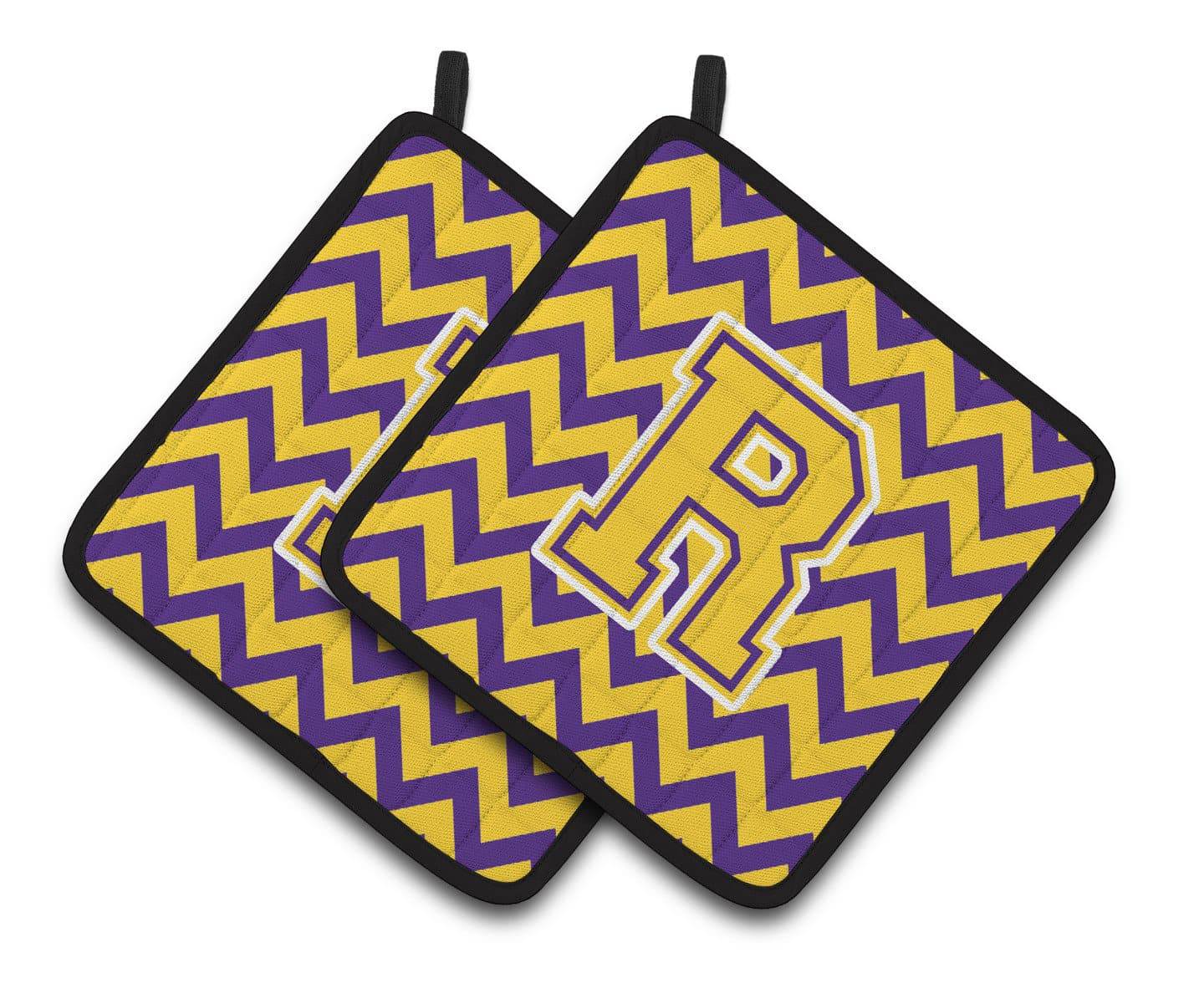 Letter R Chevron Purple and Gold Pair of Pot Holders CJ1041-RPTHD - the-store.com