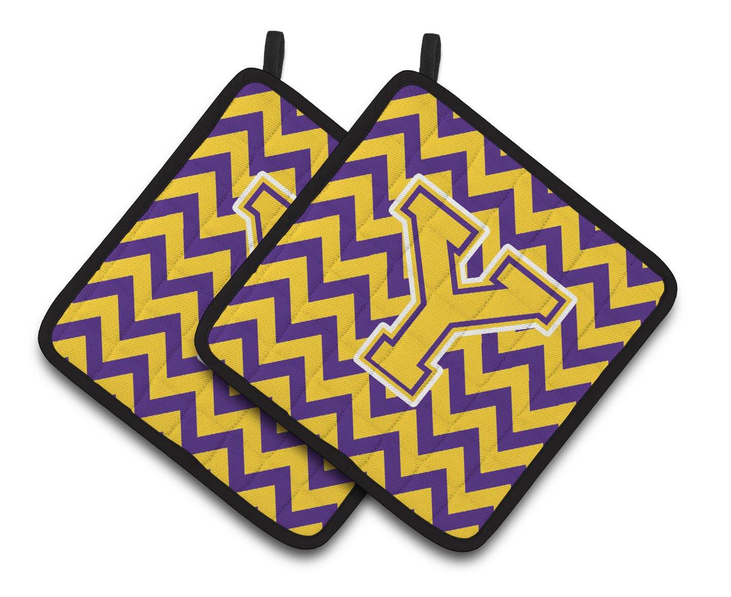 Letter Y Chevron Purple and Gold Pair of Pot Holders CJ1041-YPTHD - the-store.com
