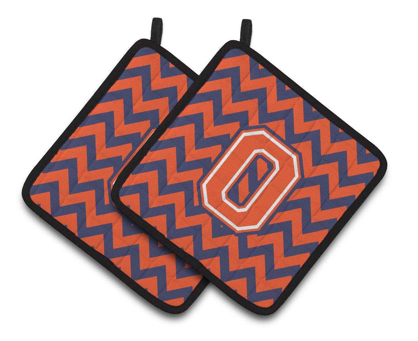 Letter O Chevron Orange and Blue Pair of Pot Holders CJ1042-OPTHD - the-store.com