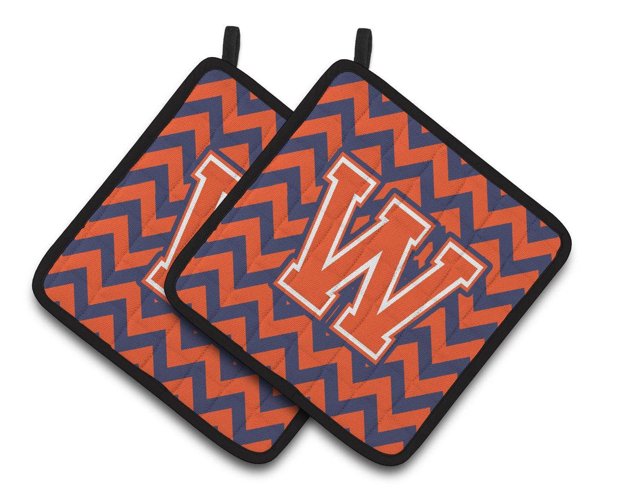 Letter W Chevron Orange and Blue Pair of Pot Holders CJ1042-WPTHD - the-store.com