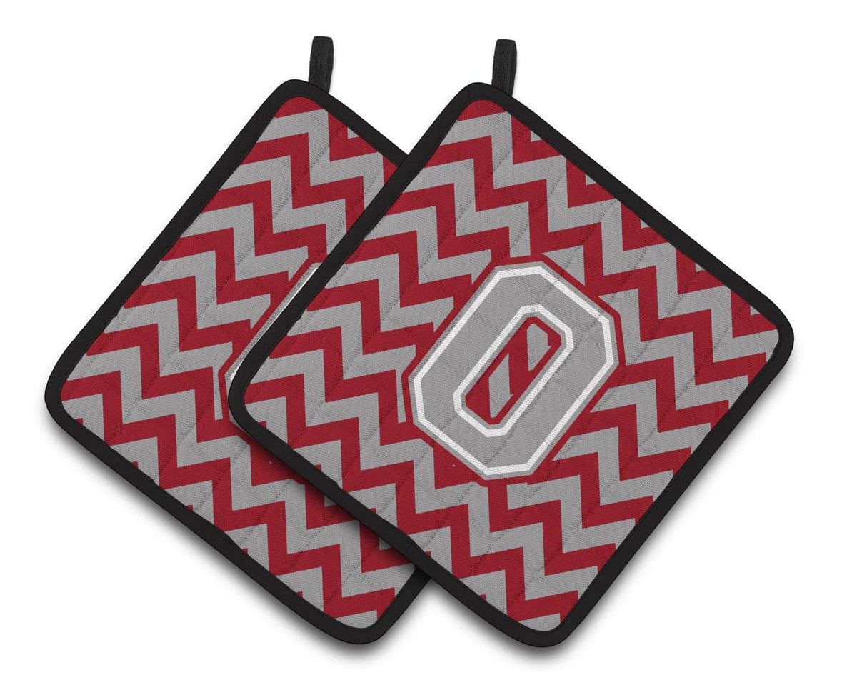 Letter O Chevron Crimson and Grey   Pair of Pot Holders CJ1043-OPTHD - the-store.com