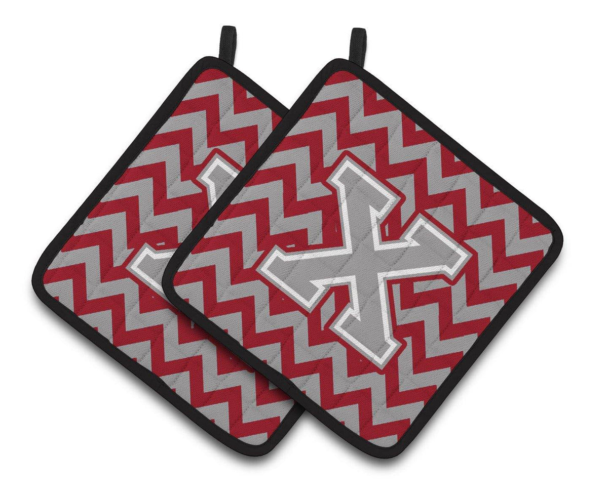 Letter X Chevron Crimson and Grey   Pair of Pot Holders CJ1043-XPTHD - the-store.com
