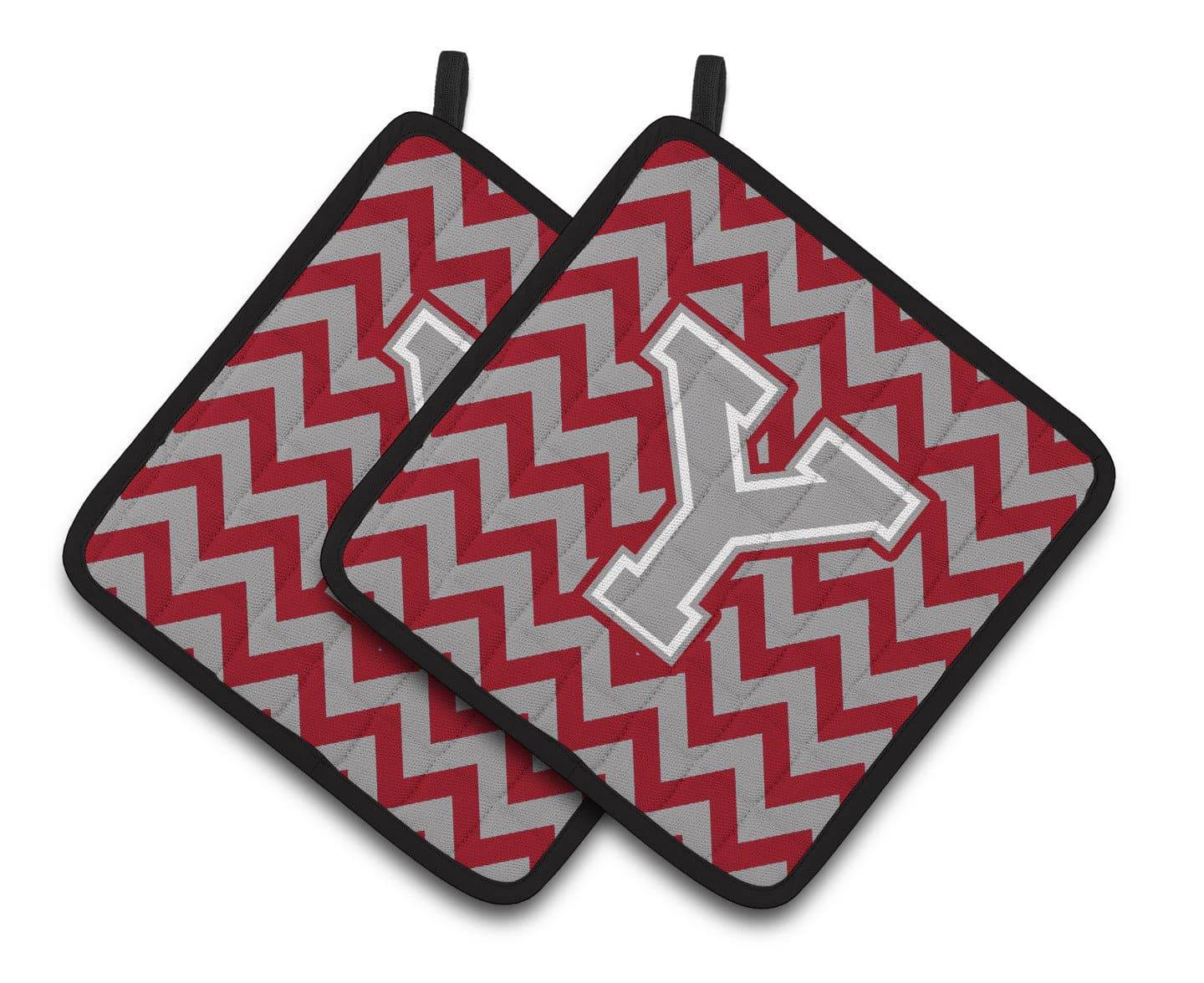Letter Y Chevron Crimson and Grey   Pair of Pot Holders CJ1043-YPTHD - the-store.com