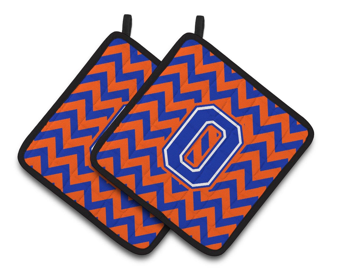 Letter O Chevron Orange and Blue Pair of Pot Holders CJ1044-OPTHD - the-store.com