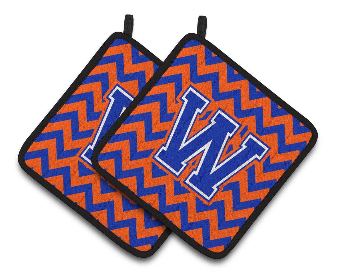 Letter W Chevron Orange and Blue Pair of Pot Holders CJ1044-WPTHD - the-store.com