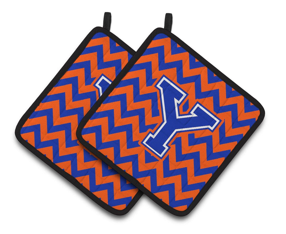 Letter Y Chevron Orange and Blue Pair of Pot Holders CJ1044-YPTHD - the-store.com