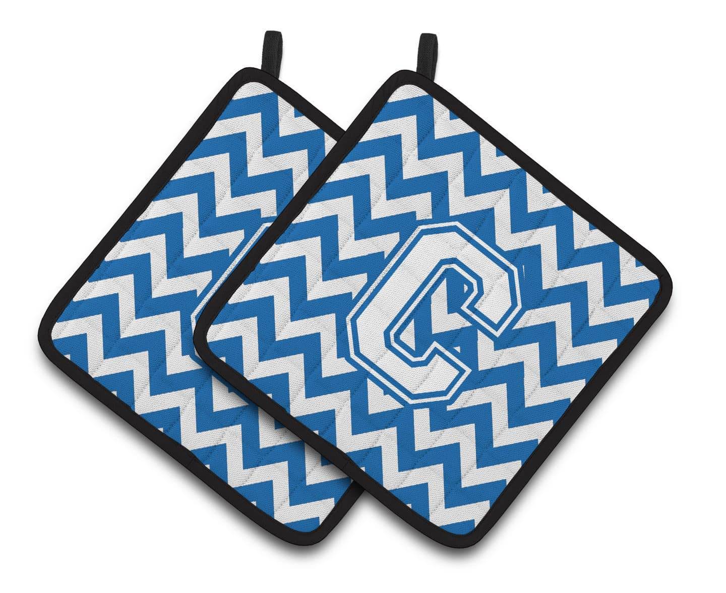 Letter C Chevron Blue and White Pair of Pot Holders CJ1045-CPTHD - the-store.com