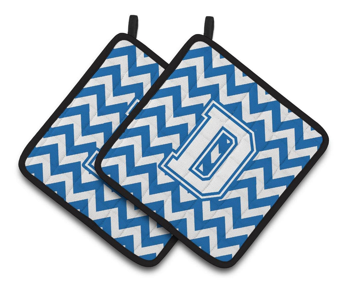 Letter D Chevron Blue and White Pair of Pot Holders CJ1045-DPTHD - the-store.com
