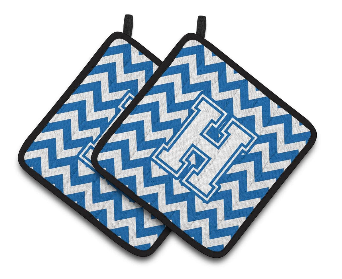 Letter H Chevron Blue and White Pair of Pot Holders CJ1045-HPTHD - the-store.com