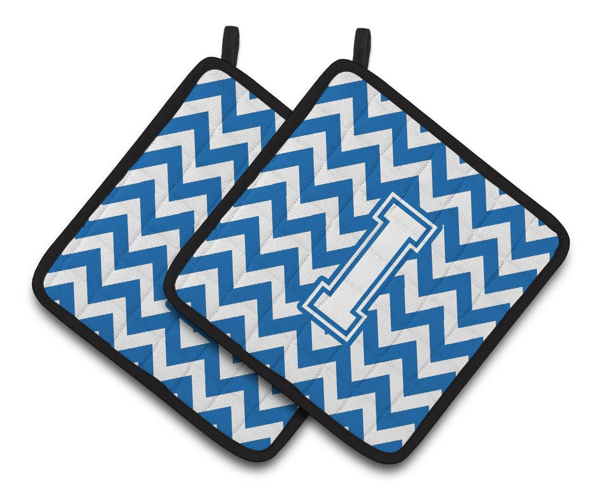 Letter I Chevron Blue and White Pair of Pot Holders CJ1045-IPTHD - the-store.com