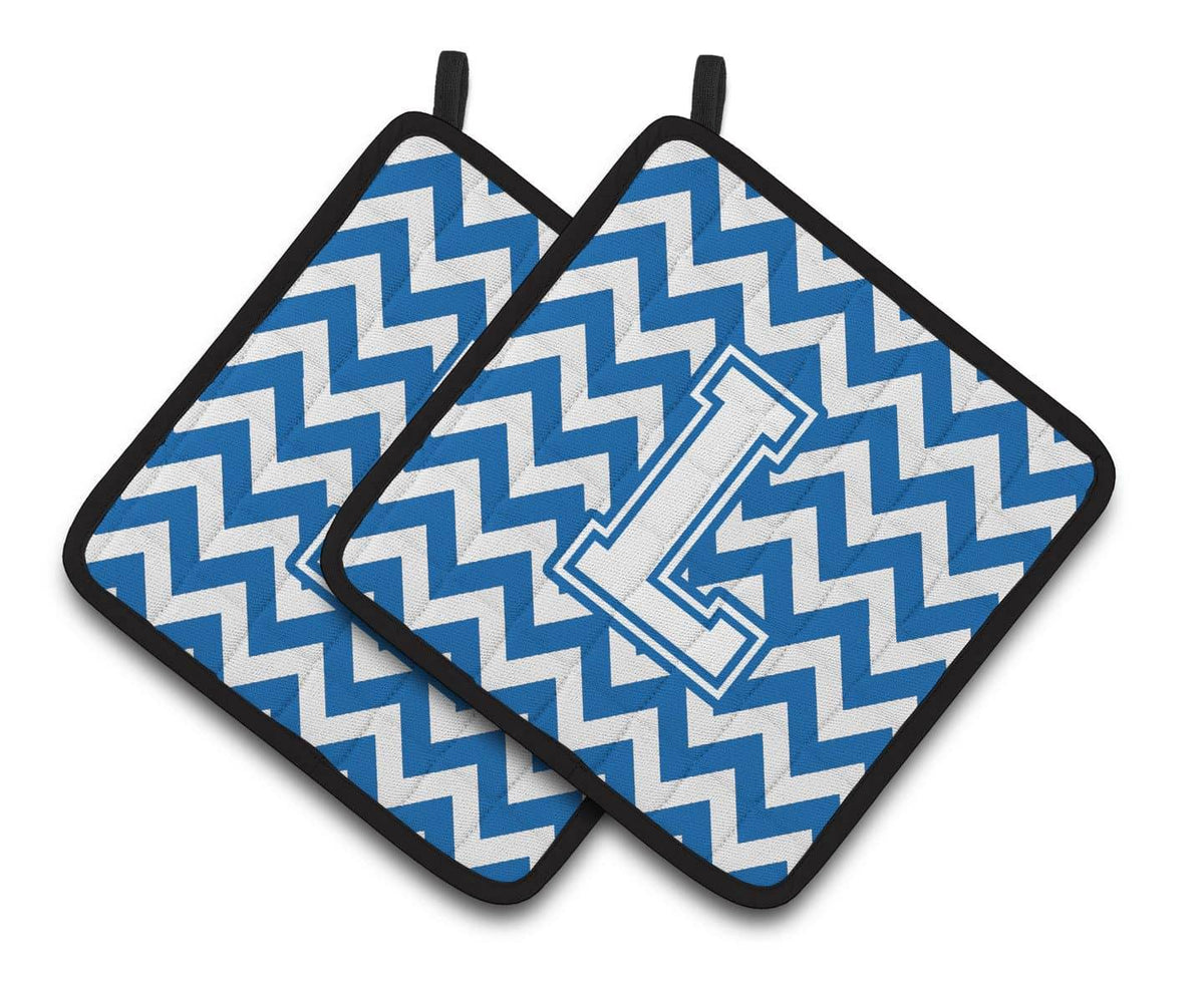 Letter L Chevron Blue and White Pair of Pot Holders CJ1045-LPTHD - the-store.com