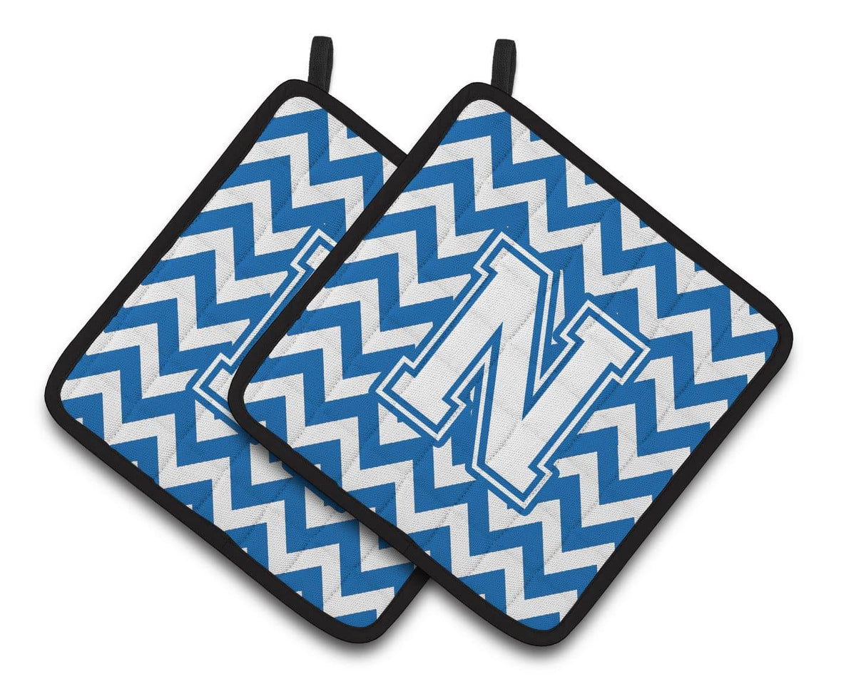 Letter N Chevron Blue and White Pair of Pot Holders CJ1045-NPTHD - the-store.com
