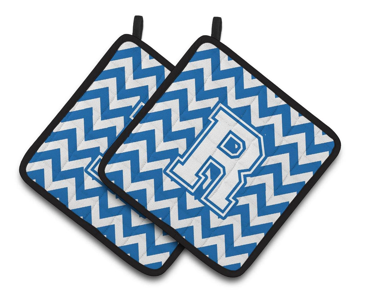 Letter R Chevron Blue and White Pair of Pot Holders CJ1045-RPTHD - the-store.com