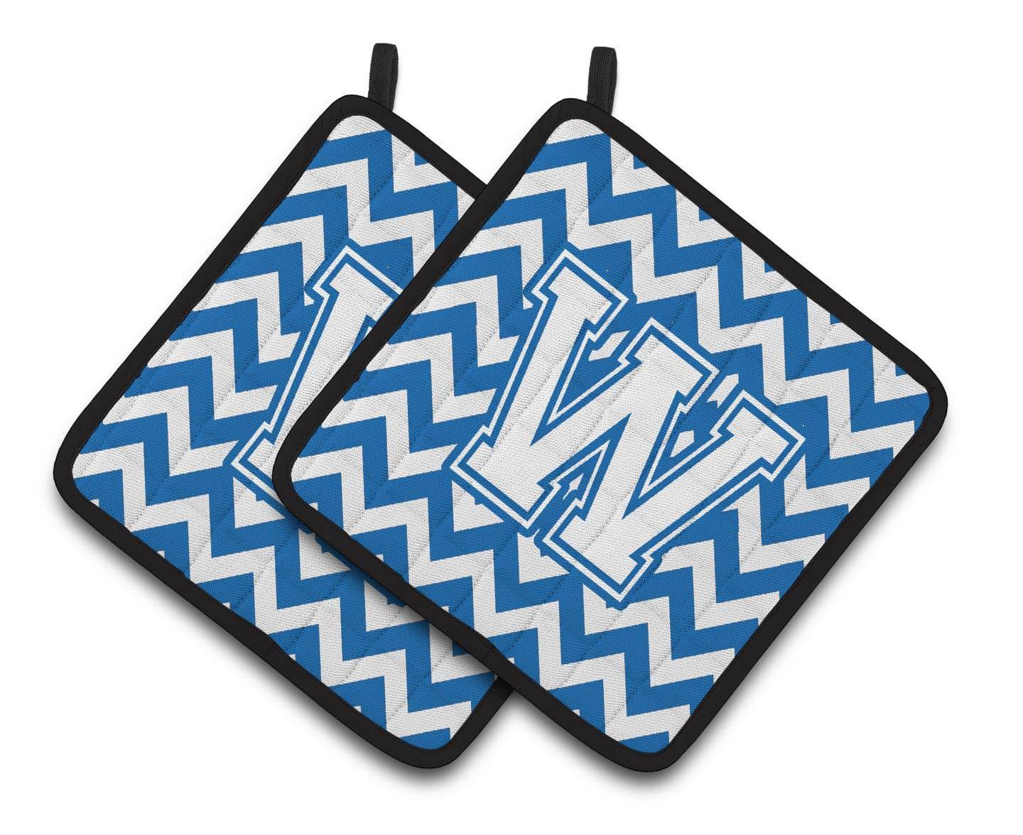 Letter W Chevron Blue and White Pair of Pot Holders CJ1045-WPTHD - the-store.com