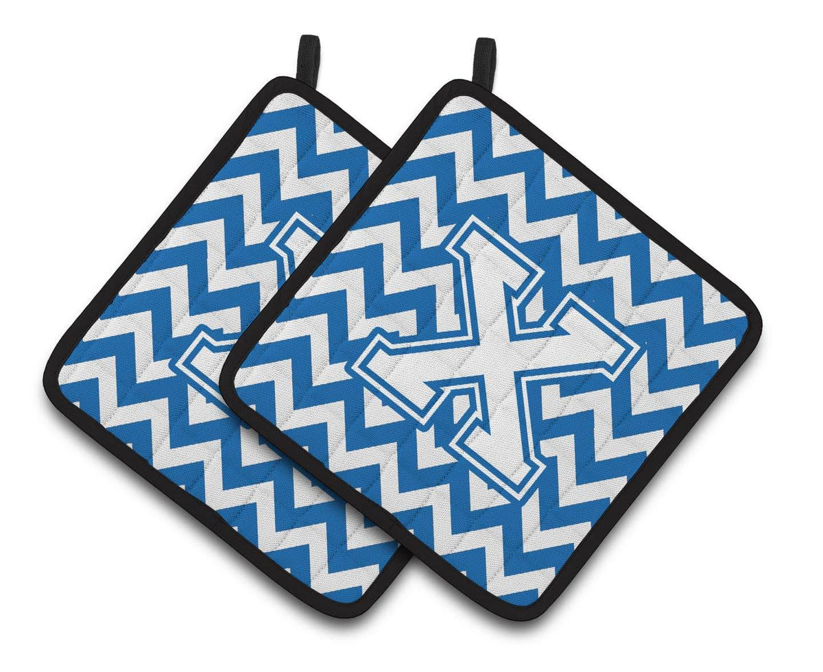 Letter X Chevron Blue and White Pair of Pot Holders CJ1045-XPTHD - the-store.com