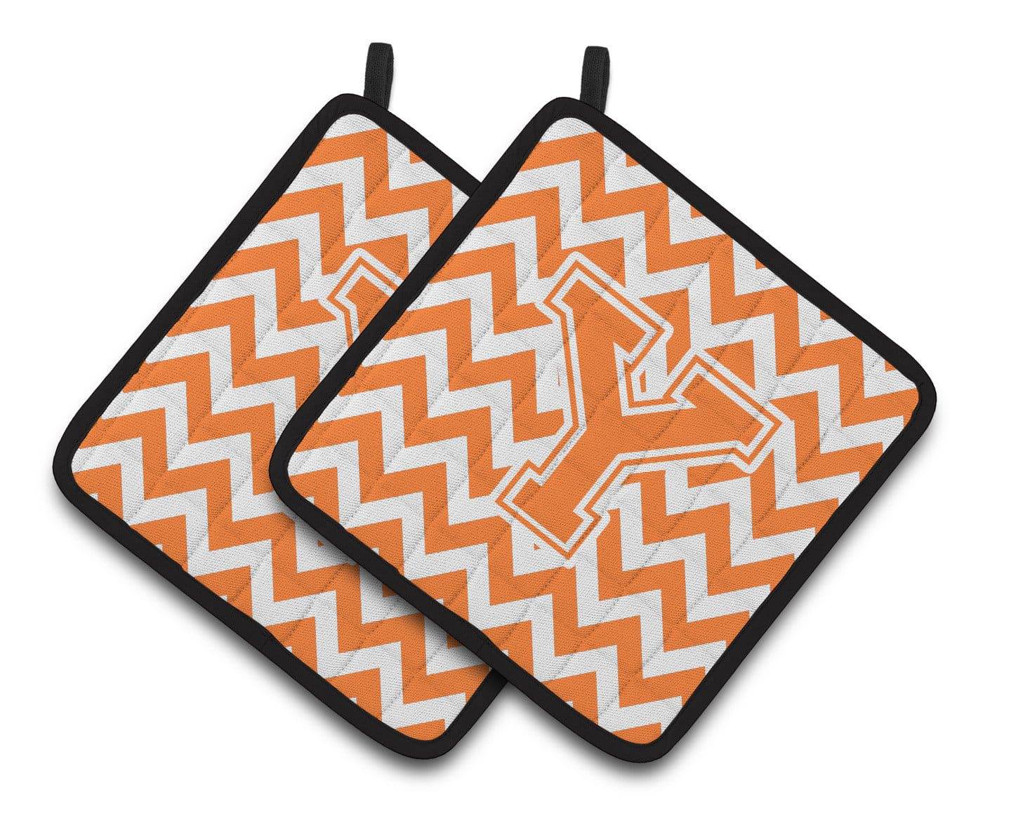 Letter Y Chevron Orange and White Pair of Pot Holders CJ1046-YPTHD - the-store.com