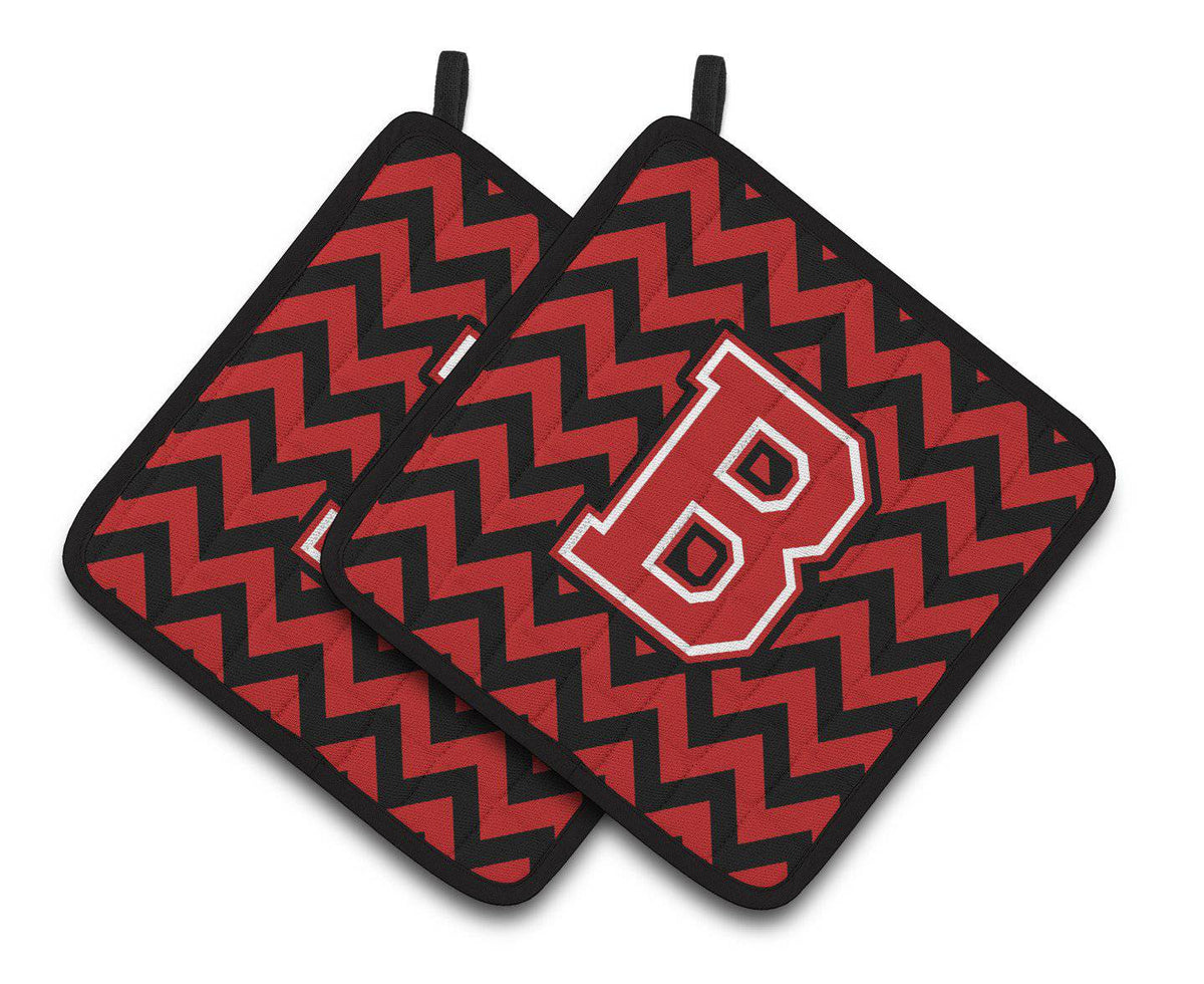 Letter B Chevron Black and Red   Pair of Pot Holders CJ1047-BPTHD - the-store.com