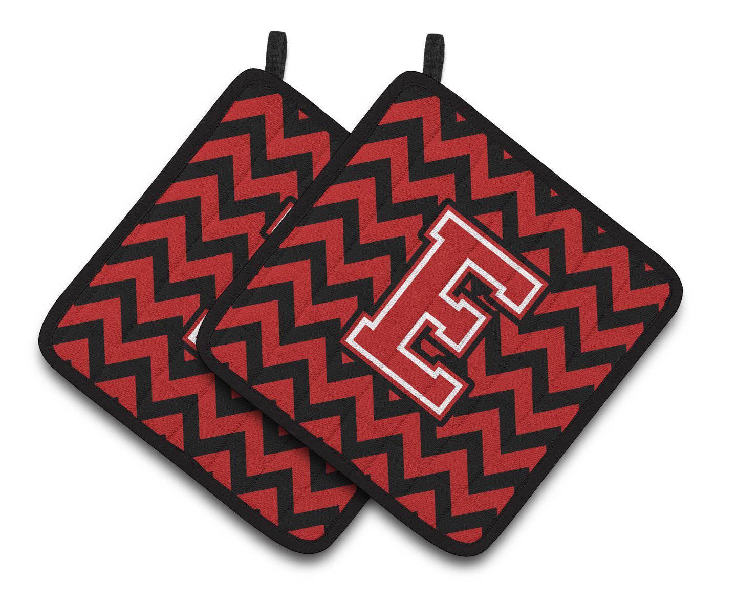 Letter E Chevron Black and Red   Pair of Pot Holders CJ1047-EPTHD - the-store.com