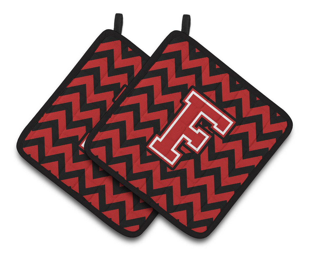 Letter F Chevron Black and Red   Pair of Pot Holders CJ1047-FPTHD - the-store.com