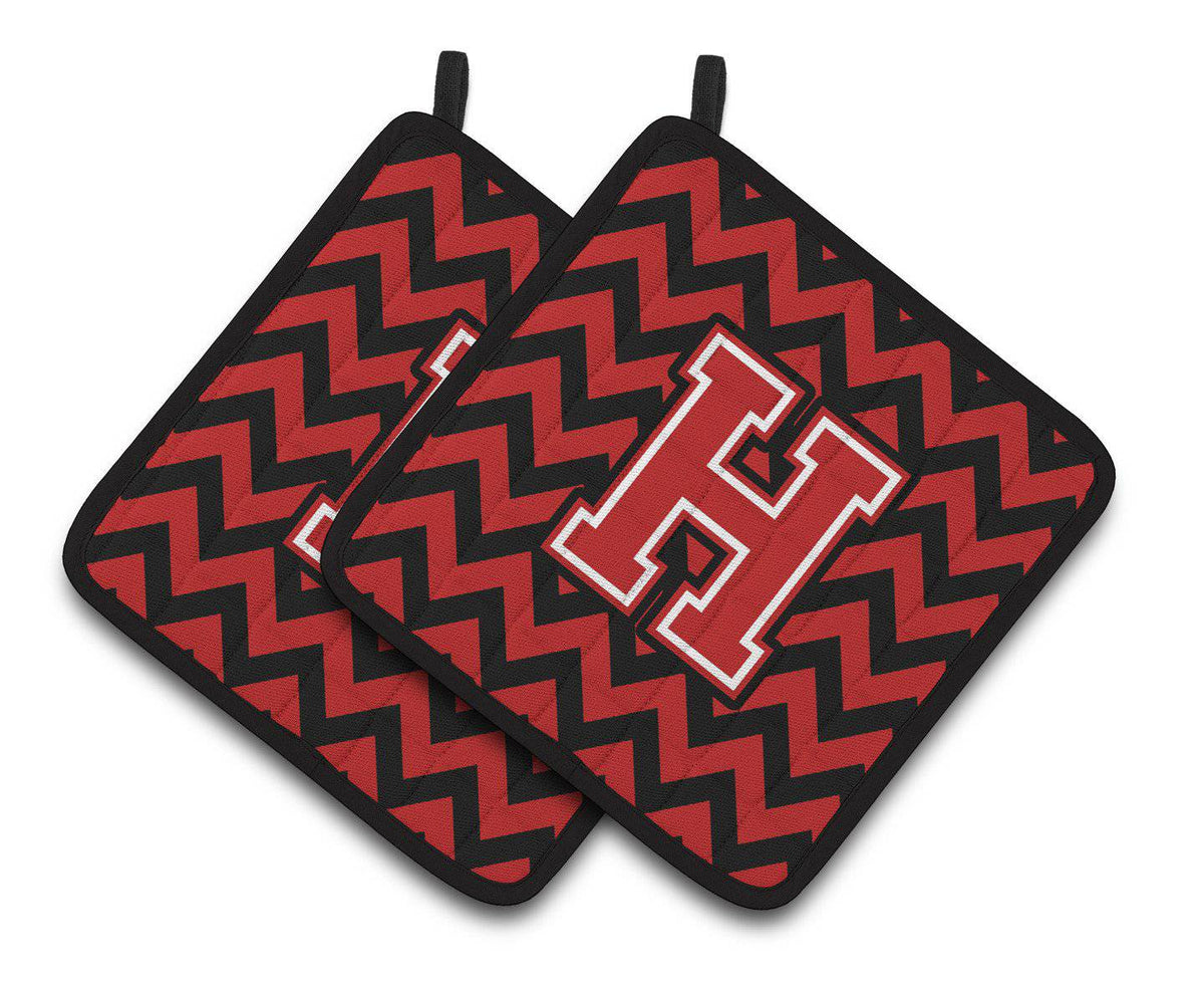 Letter H Chevron Black and Red   Pair of Pot Holders CJ1047-HPTHD - the-store.com