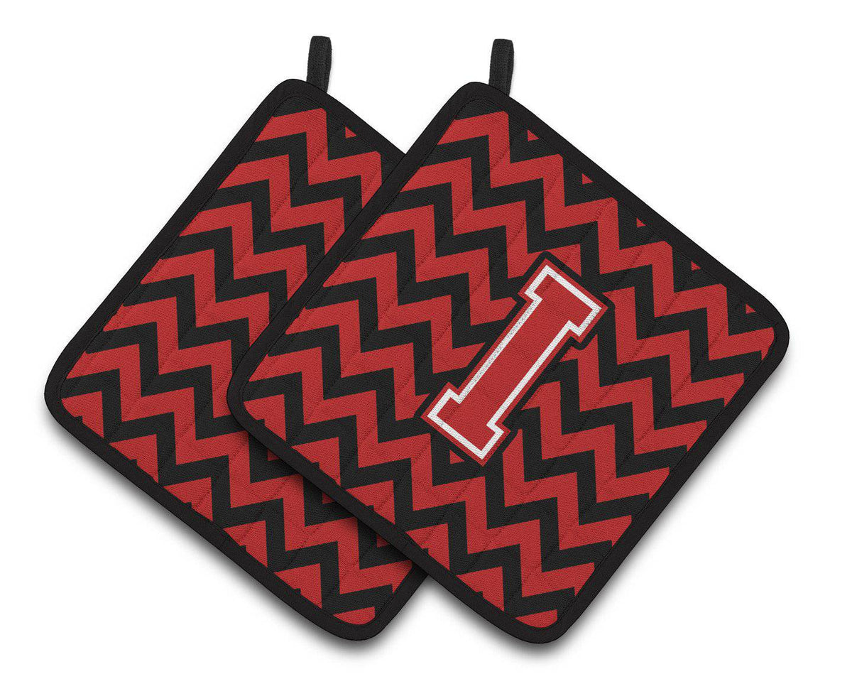 Letter I Chevron Black and Red   Pair of Pot Holders CJ1047-IPTHD - the-store.com