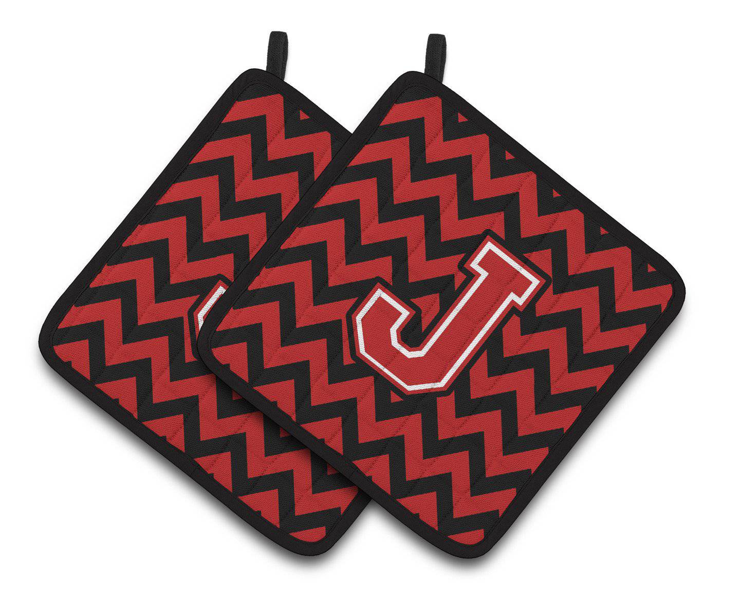 Letter J Chevron Black and Red   Pair of Pot Holders CJ1047-JPTHD - the-store.com
