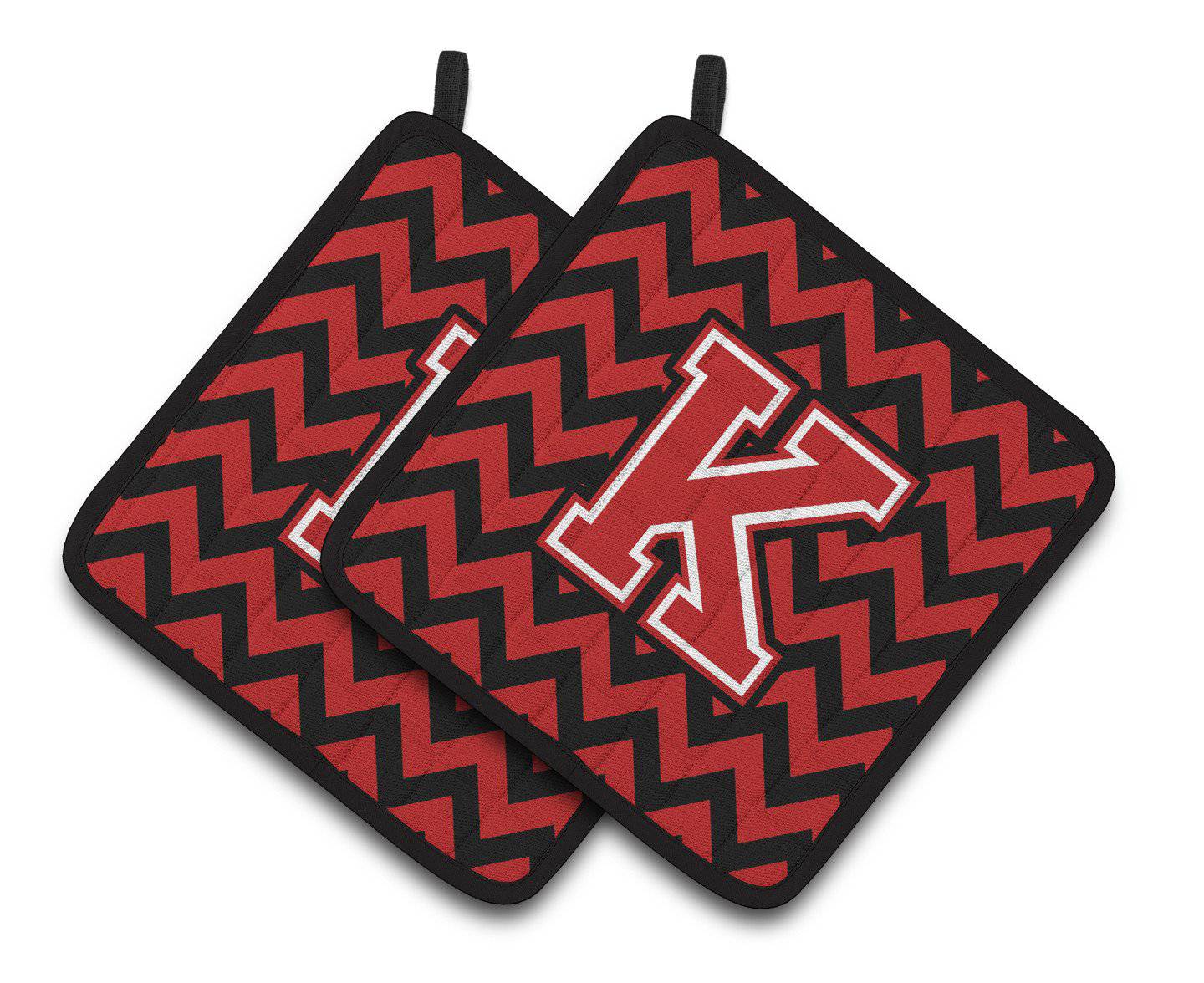 Letter K Chevron Black and Red   Pair of Pot Holders CJ1047-KPTHD - the-store.com