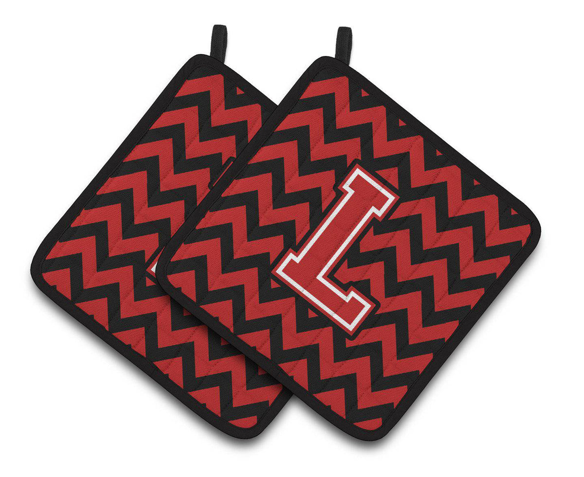 Letter L Chevron Black and Red   Pair of Pot Holders CJ1047-LPTHD - the-store.com