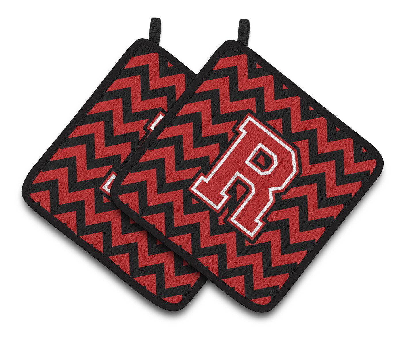 Letter R Chevron Black and Red   Pair of Pot Holders CJ1047-RPTHD - the-store.com