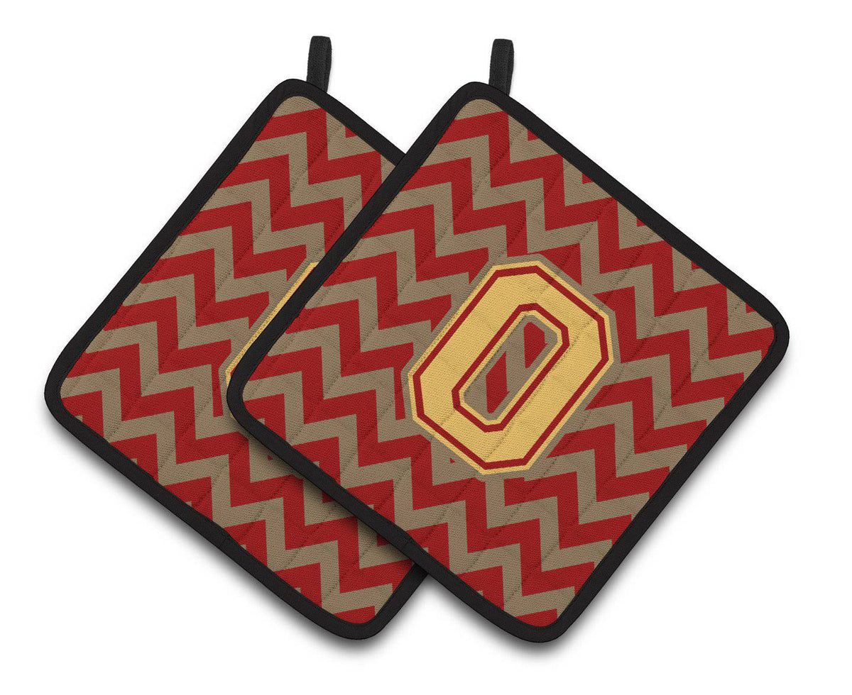 Letter O Chevron Garnet and Gold  Pair of Pot Holders CJ1048-OPTHD - the-store.com