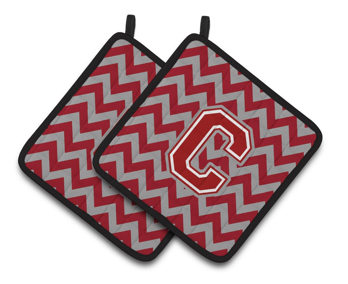 Letter C Chevron Maroon and White Pair of Pot Holders CJ1049-CPTHD - the-store.com