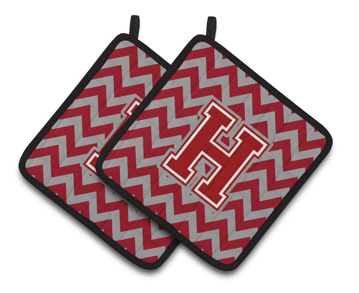 Letter H Chevron Maroon and White Pair of Pot Holders CJ1049-HPTHD - the-store.com