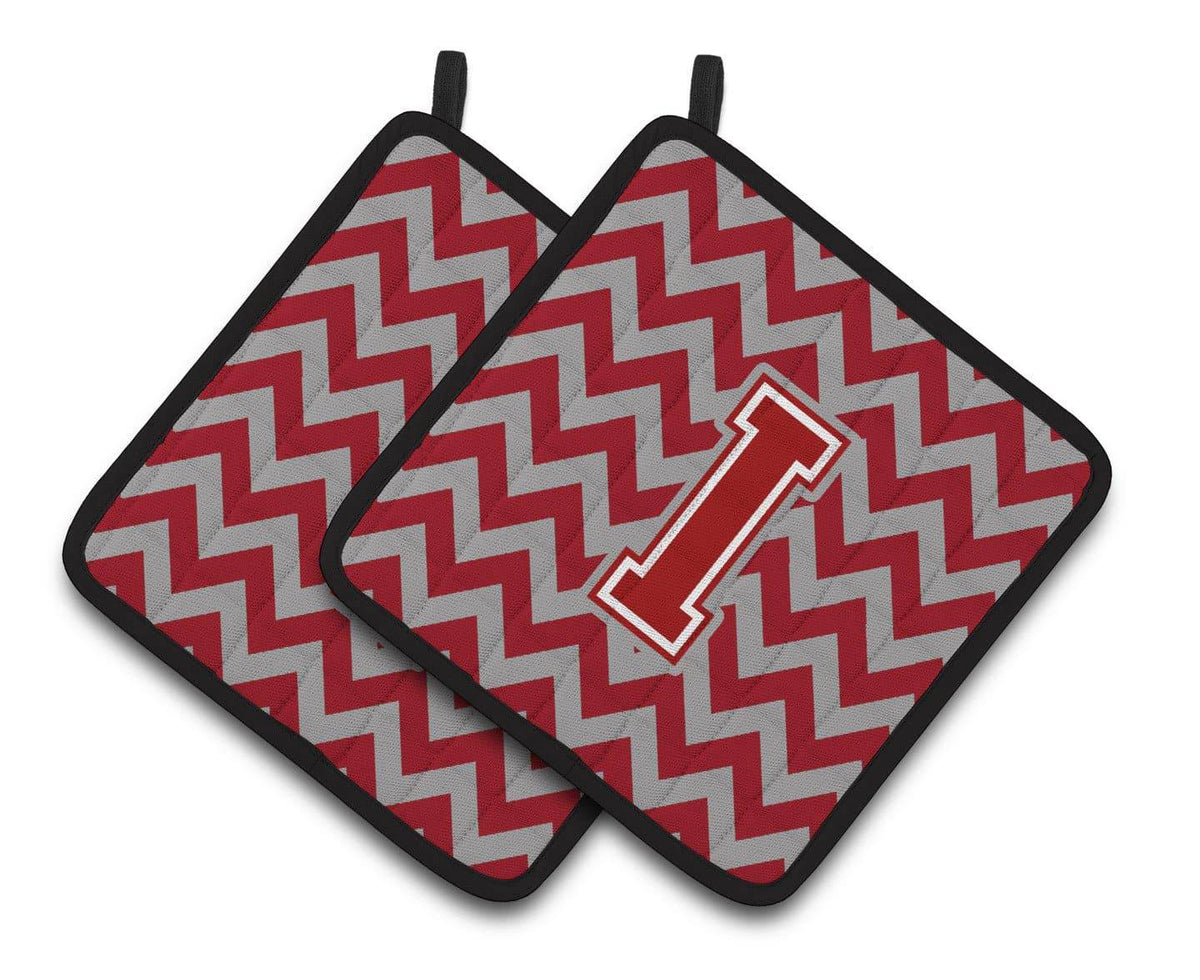 Letter I Chevron Maroon and White Pair of Pot Holders CJ1049-IPTHD - the-store.com