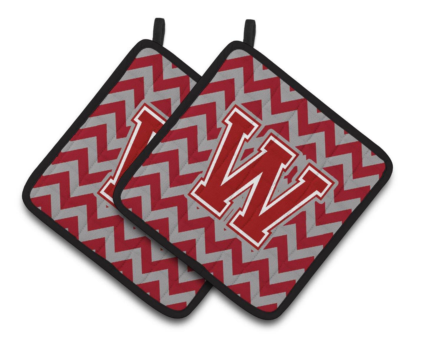 Letter W Chevron Maroon and White Pair of Pot Holders CJ1049-WPTHD - the-store.com