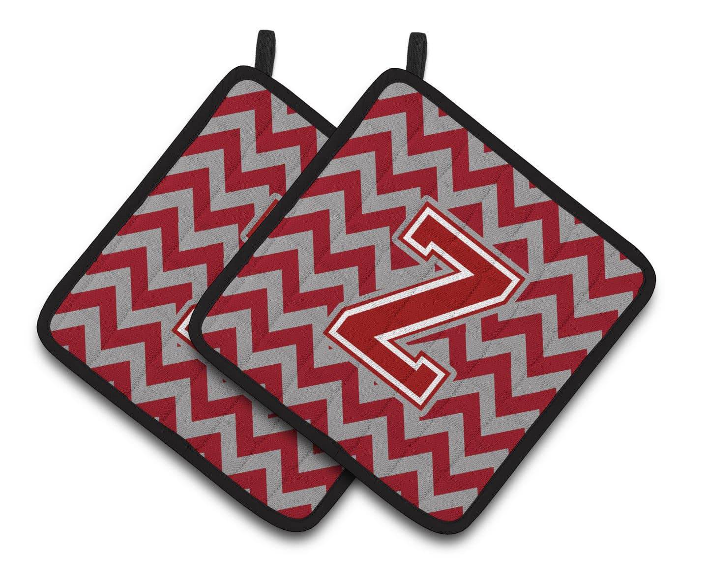 Letter Z Chevron Maroon and White Pair of Pot Holders CJ1049-ZPTHD - the-store.com