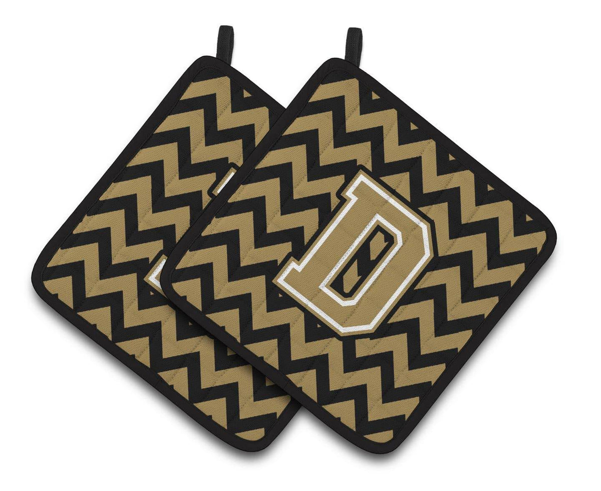 Letter D Chevron Black and Gold  Pair of Pot Holders CJ1050-DPTHD - the-store.com