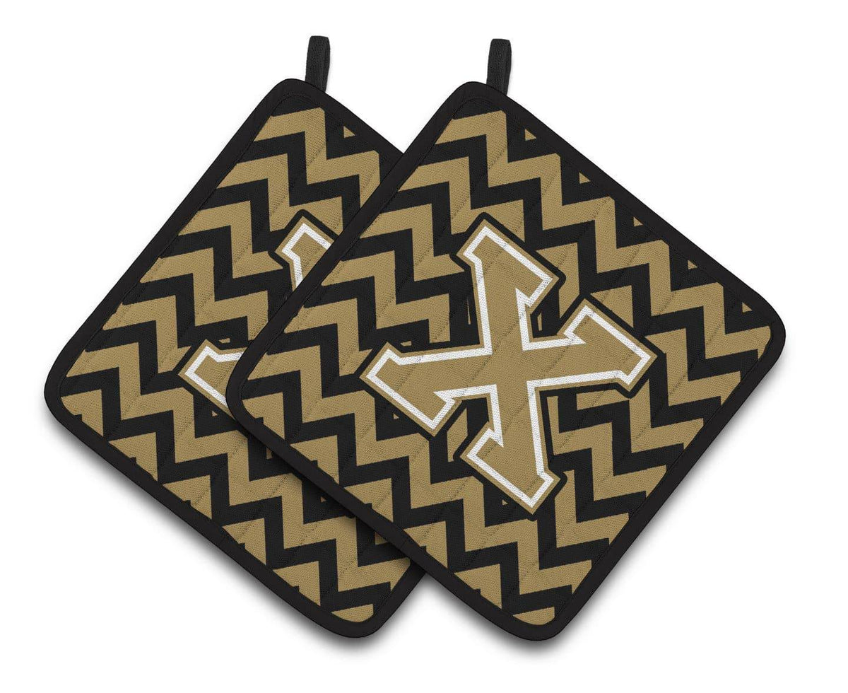 Letter X Chevron Black and Gold  Pair of Pot Holders CJ1050-XPTHD - the-store.com