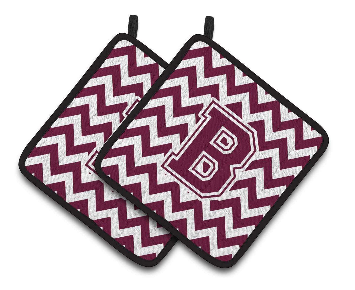 Letter B Chevron Maroon and White  Pair of Pot Holders CJ1051-BPTHD - the-store.com