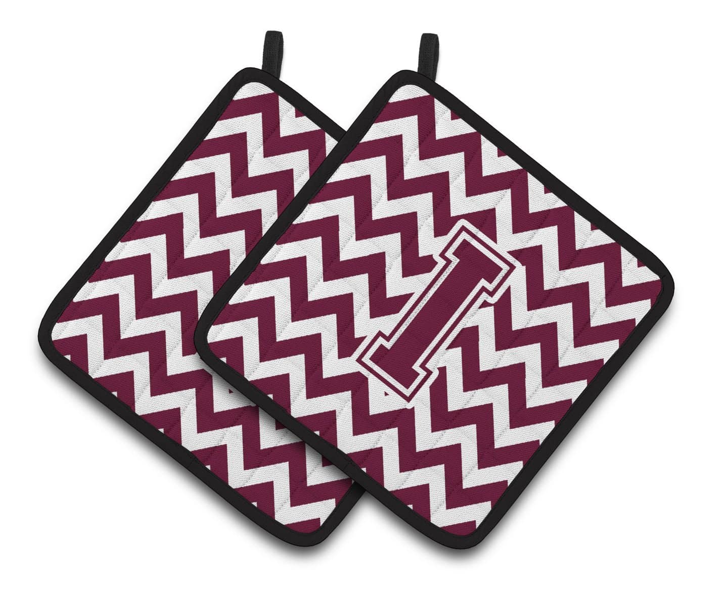 Letter I Chevron Maroon and White  Pair of Pot Holders CJ1051-IPTHD - the-store.com