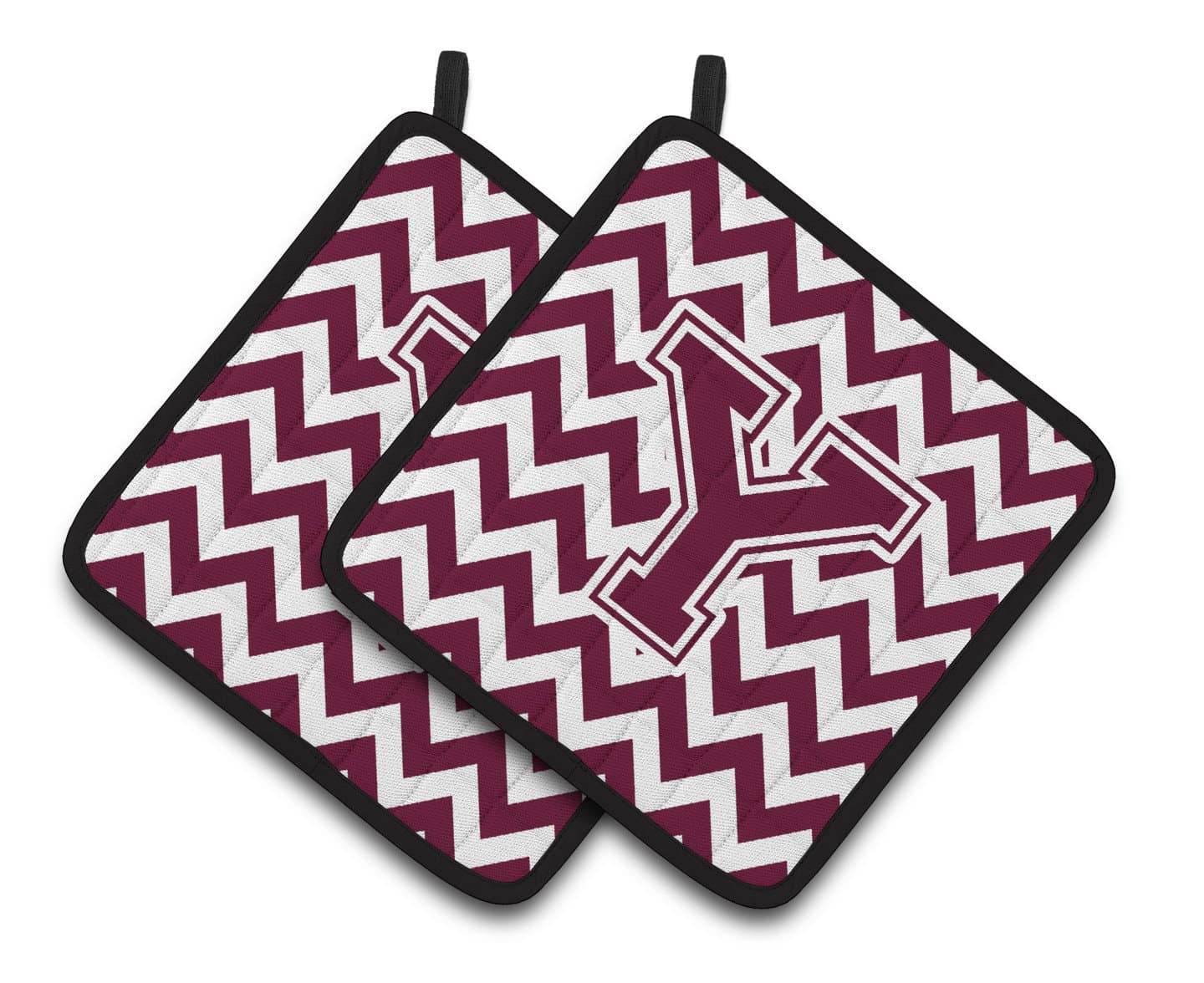 Letter Y Chevron Maroon and White  Pair of Pot Holders CJ1051-YPTHD - the-store.com