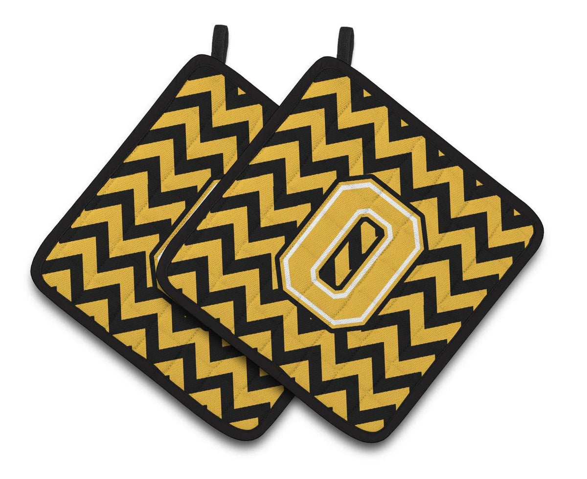 Letter O Chevron Black and Gold Pair of Pot Holders CJ1053-OPTHD - the-store.com