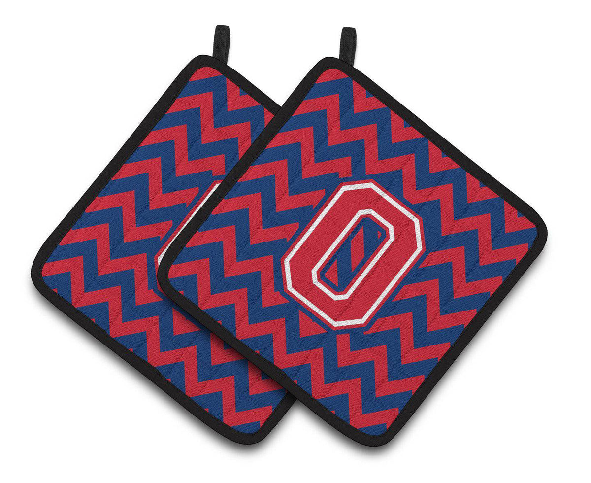 Letter O Chevron Yale Blue and Crimson Pair of Pot Holders CJ1054-OPTHD - the-store.com