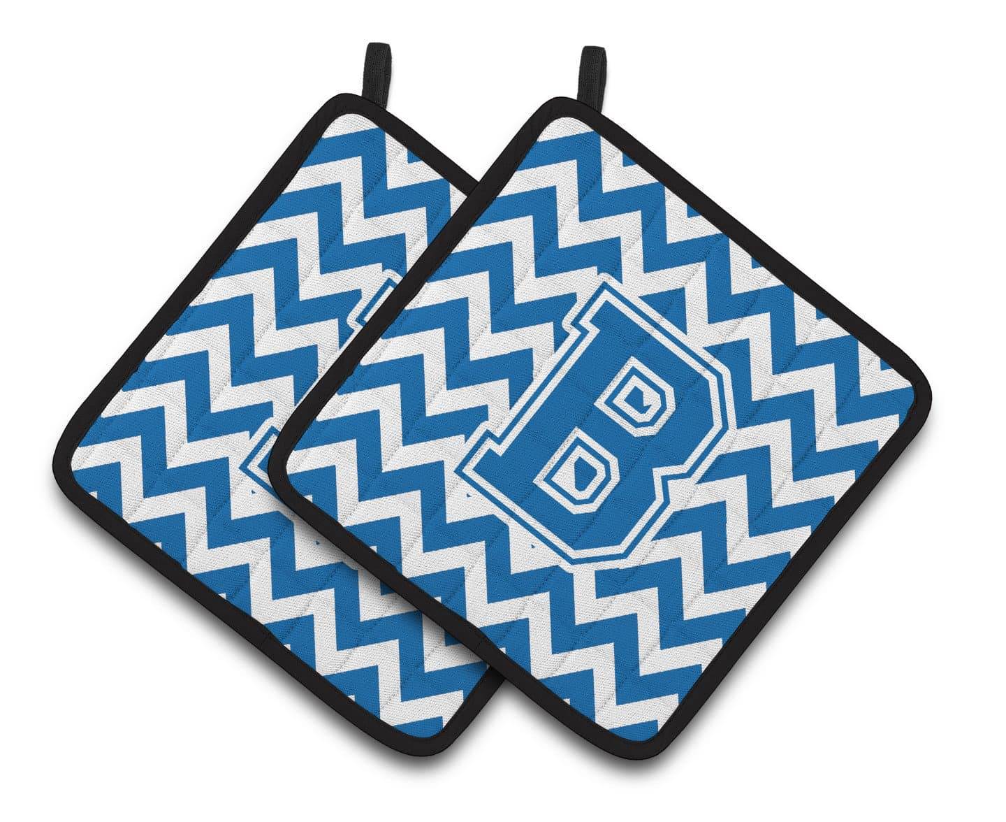 Letter B Chevron Blue and White Pair of Pot Holders CJ1056-BPTHD - the-store.com