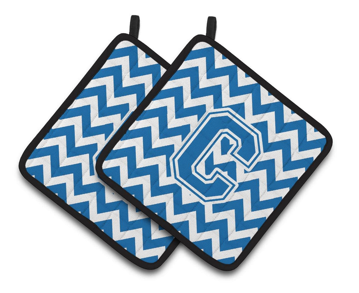 Letter C Chevron Blue and White Pair of Pot Holders CJ1056-CPTHD - the-store.com