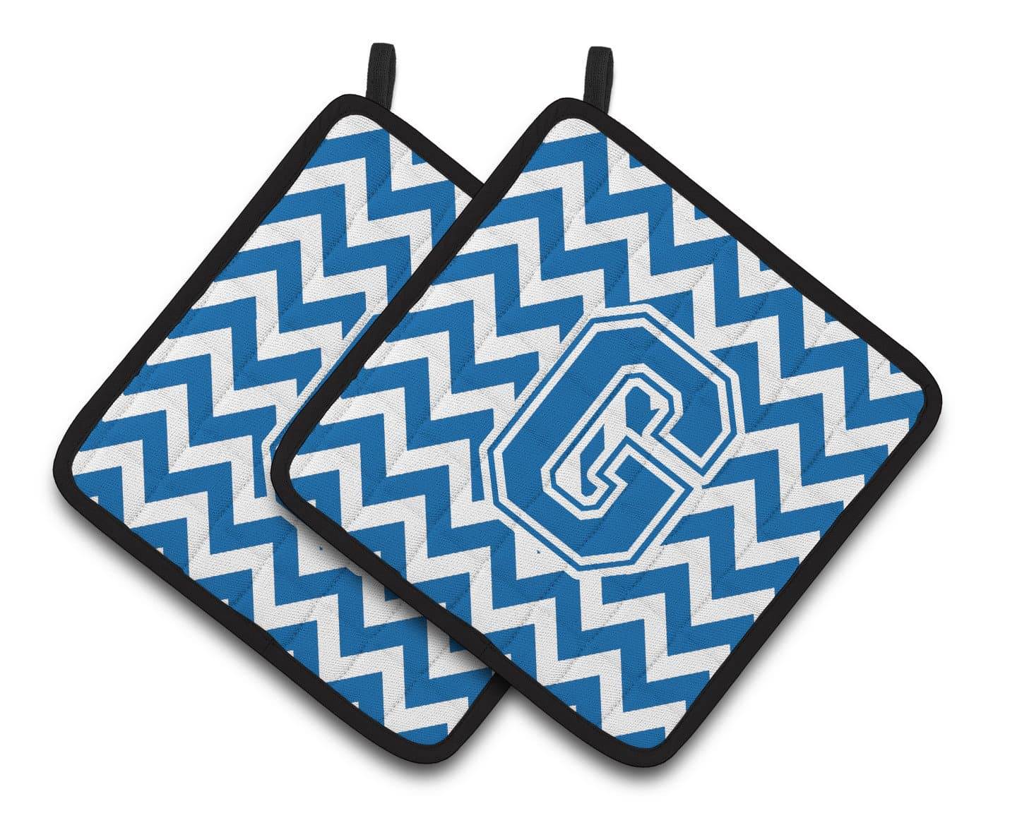 Letter G Chevron Blue and White Pair of Pot Holders CJ1056-GPTHD - the-store.com