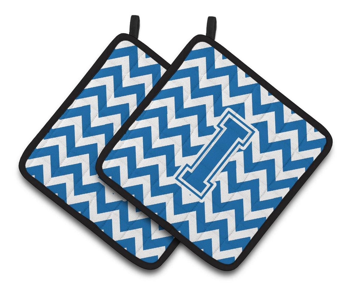 Letter I Chevron Blue and White Pair of Pot Holders CJ1056-IPTHD - the-store.com
