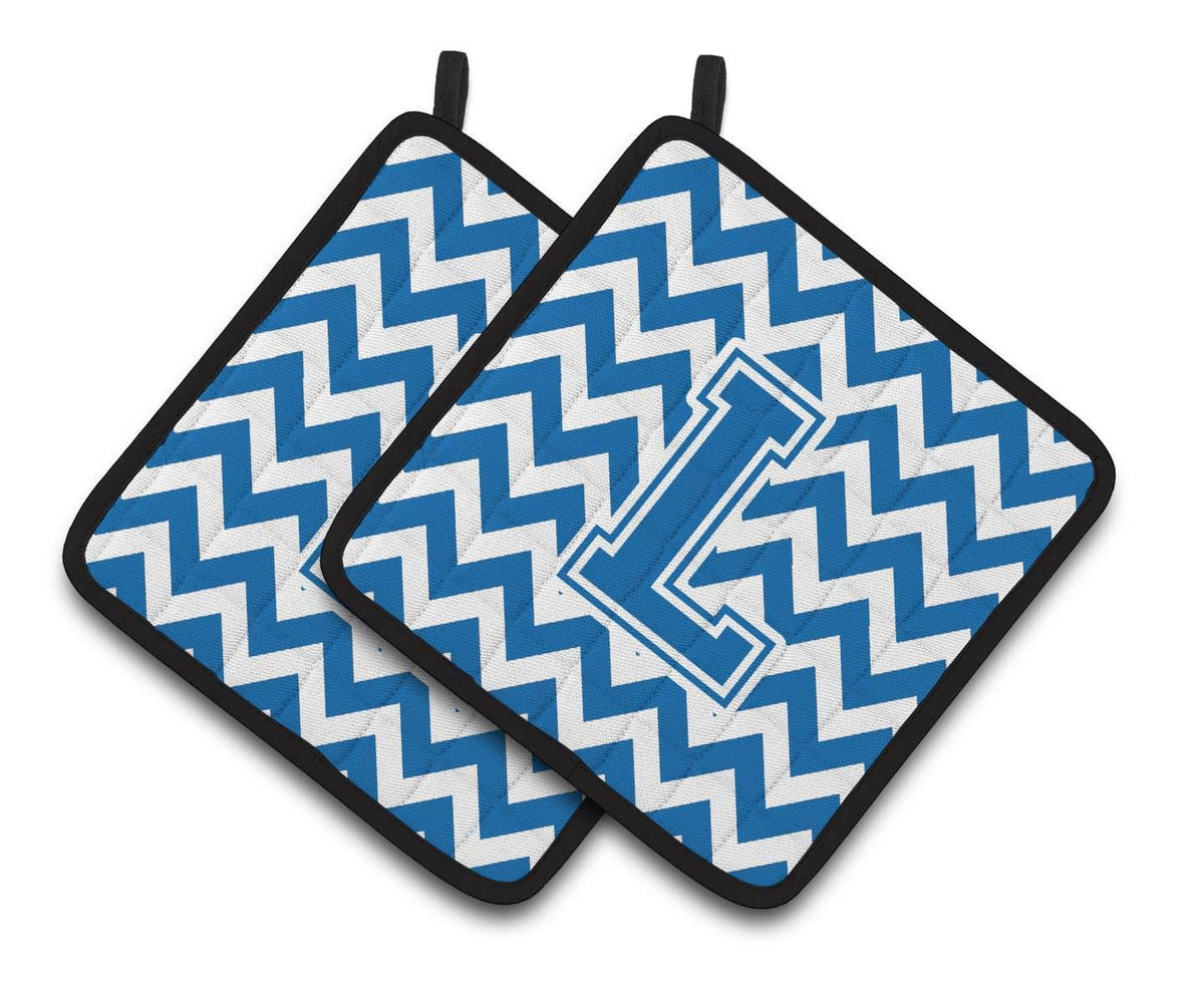 Letter L Chevron Blue and White Pair of Pot Holders CJ1056-LPTHD - the-store.com