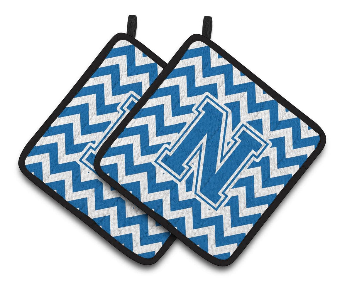 Letter N Chevron Blue and White Pair of Pot Holders CJ1056-NPTHD - the-store.com