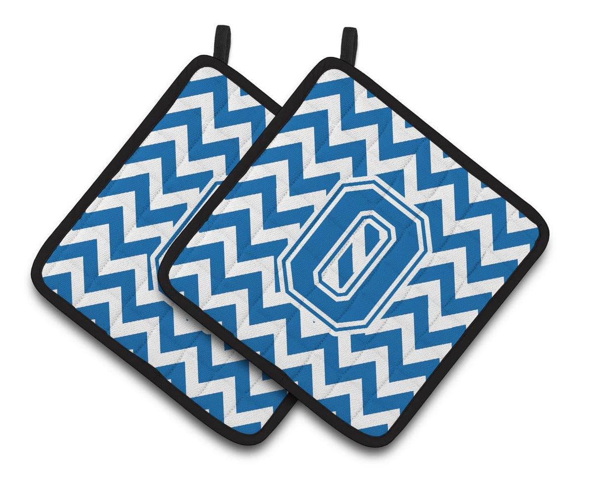 Letter O Chevron Blue and White Pair of Pot Holders CJ1056-OPTHD - the-store.com